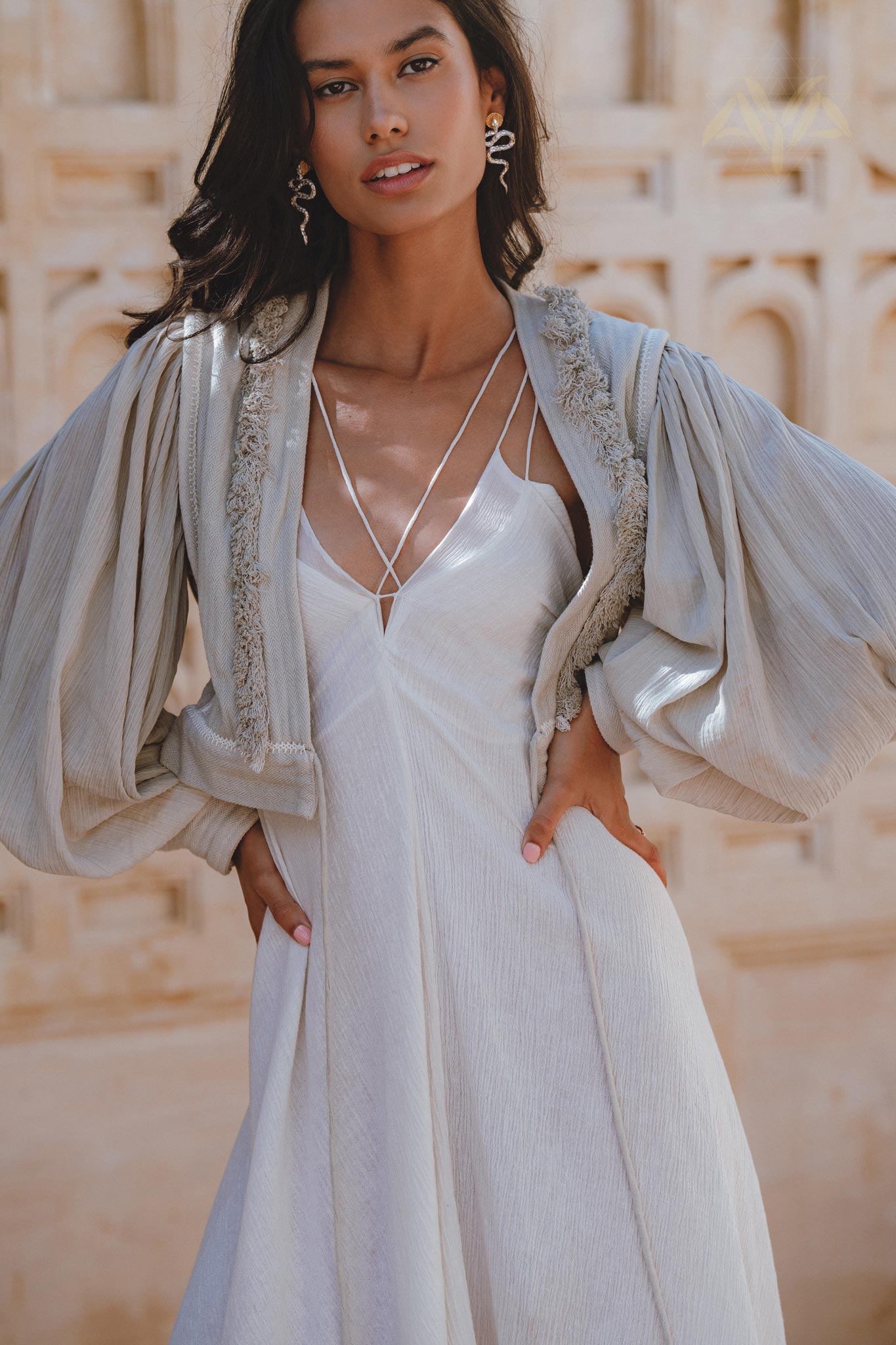 Dusty Blue Puff Sleeves Top • Organic Tropical Top • Boho Tassels Crop Top - AYA SW IDR