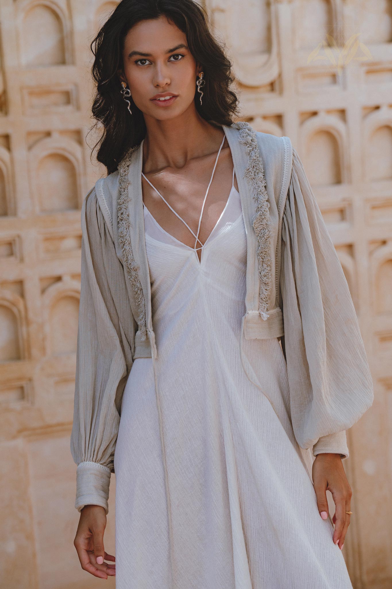 Dusty Blue Puff Sleeves Top • Organic Tropical Top • Boho Tassels Crop Top - AYA SW IDR