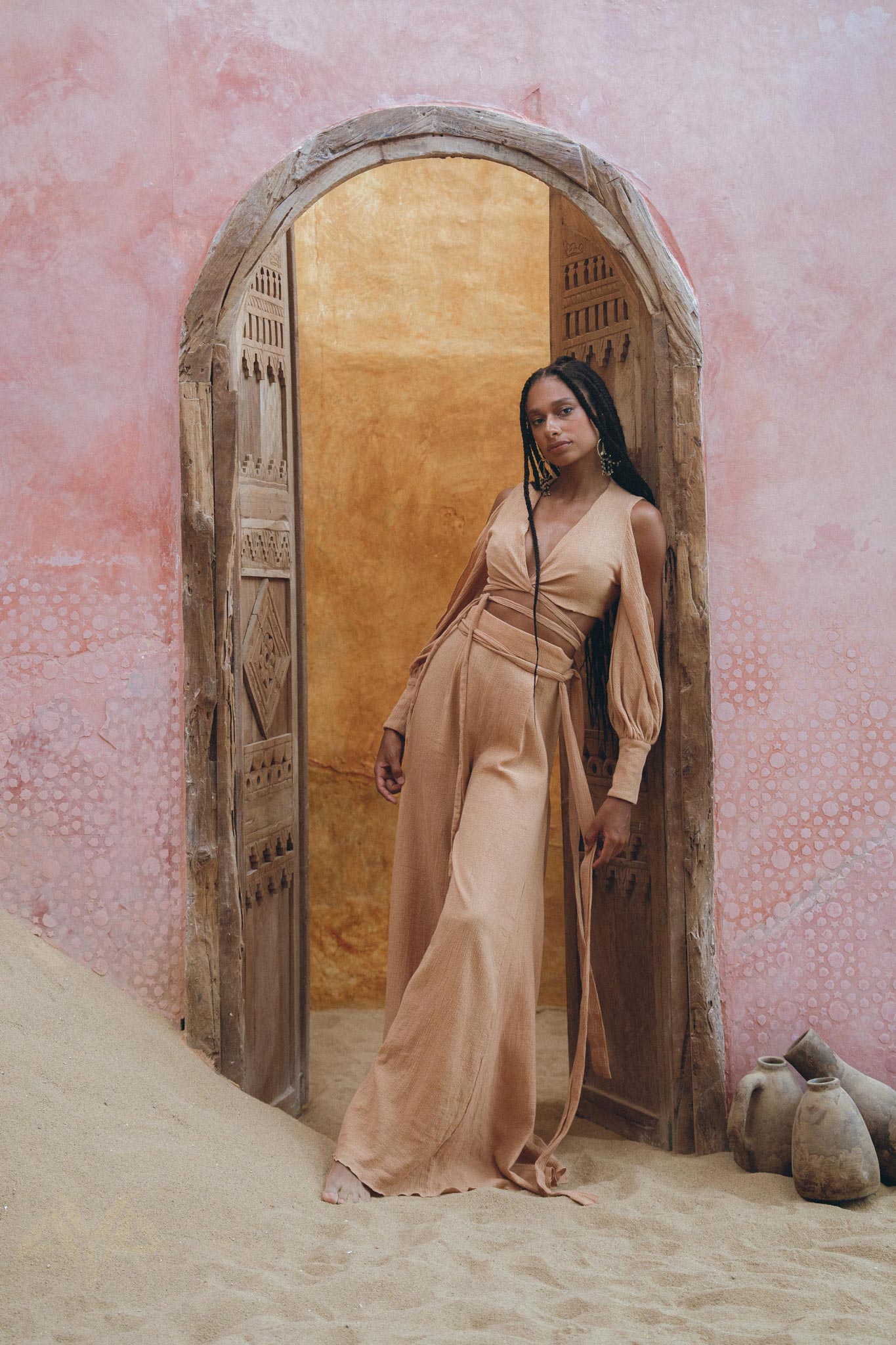 Dusty Pink Ambrosia Set Top and Pants • Organic Boho Top & Trousers for Women • Casual Set - AYA SW IDR