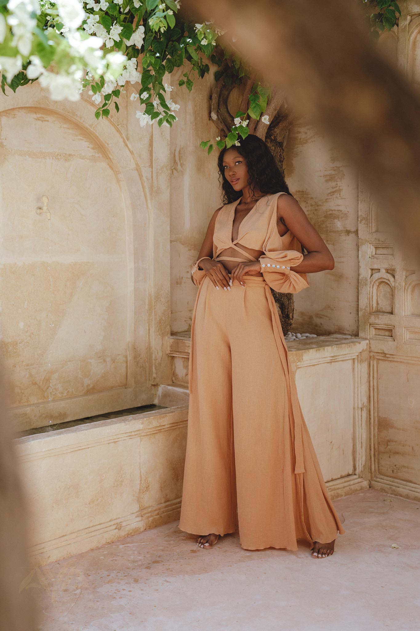 Dusty Pink Ambrosia Set Top and Pants • Organic Boho Top & Trousers for Women • Casual Set - AYA SW IDR