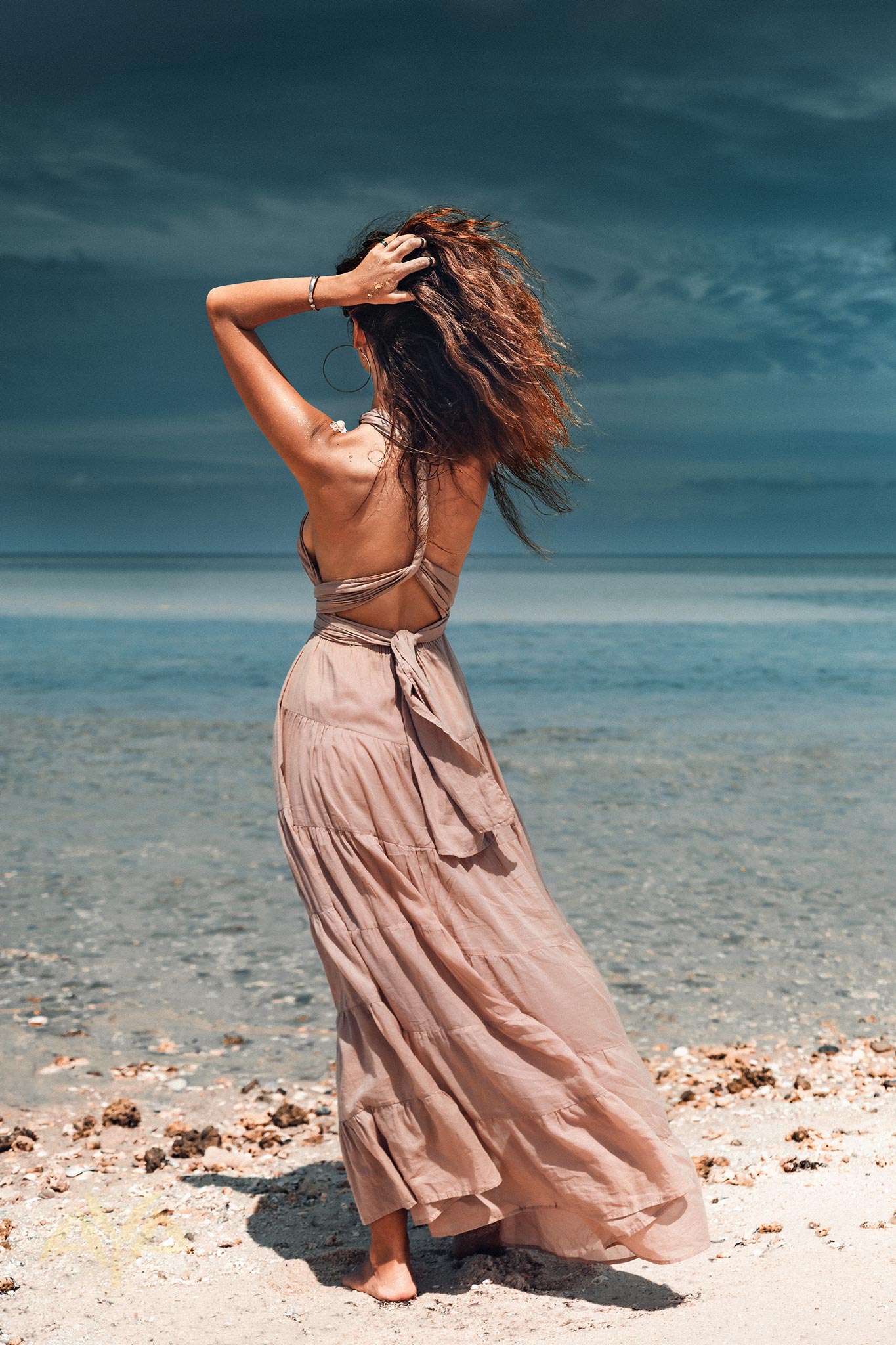 Dusty Pink Bohemian Adjustable Dress • Boho Evening Open Back Belly Dress - AYA SW IDR