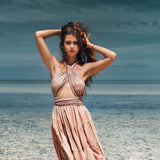 Dusty Pink Bohemian Adjustable Dress • Boho Evening Open Back Belly Dress - AYA SW IDR