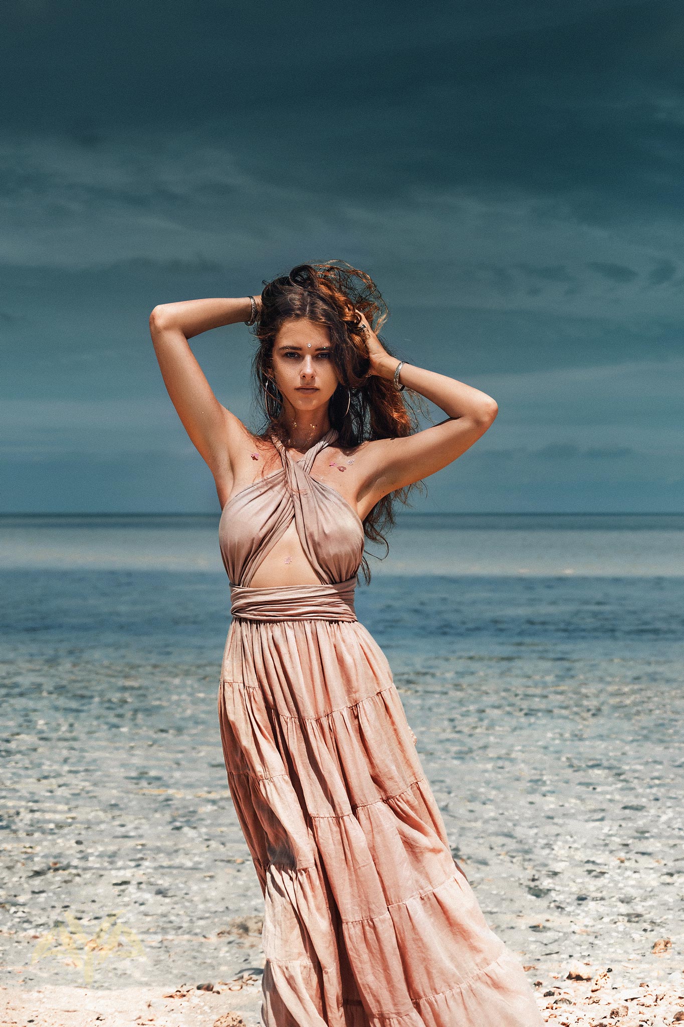 Dusty Pink Bohemian Adjustable Dress • Boho Evening Open Back Belly Dress - AYA SW IDR