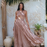Dusty Pink Bohemian Adjustable Dress • Boho Evening Open Back Belly Dress - AYA SW IDR