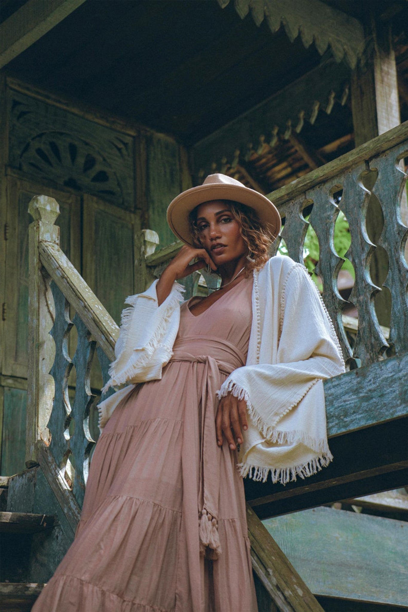 Dusty Pink Bohemian Dress • Boho Maternity Dress • A Line Belted Dress - AYA SW IDR