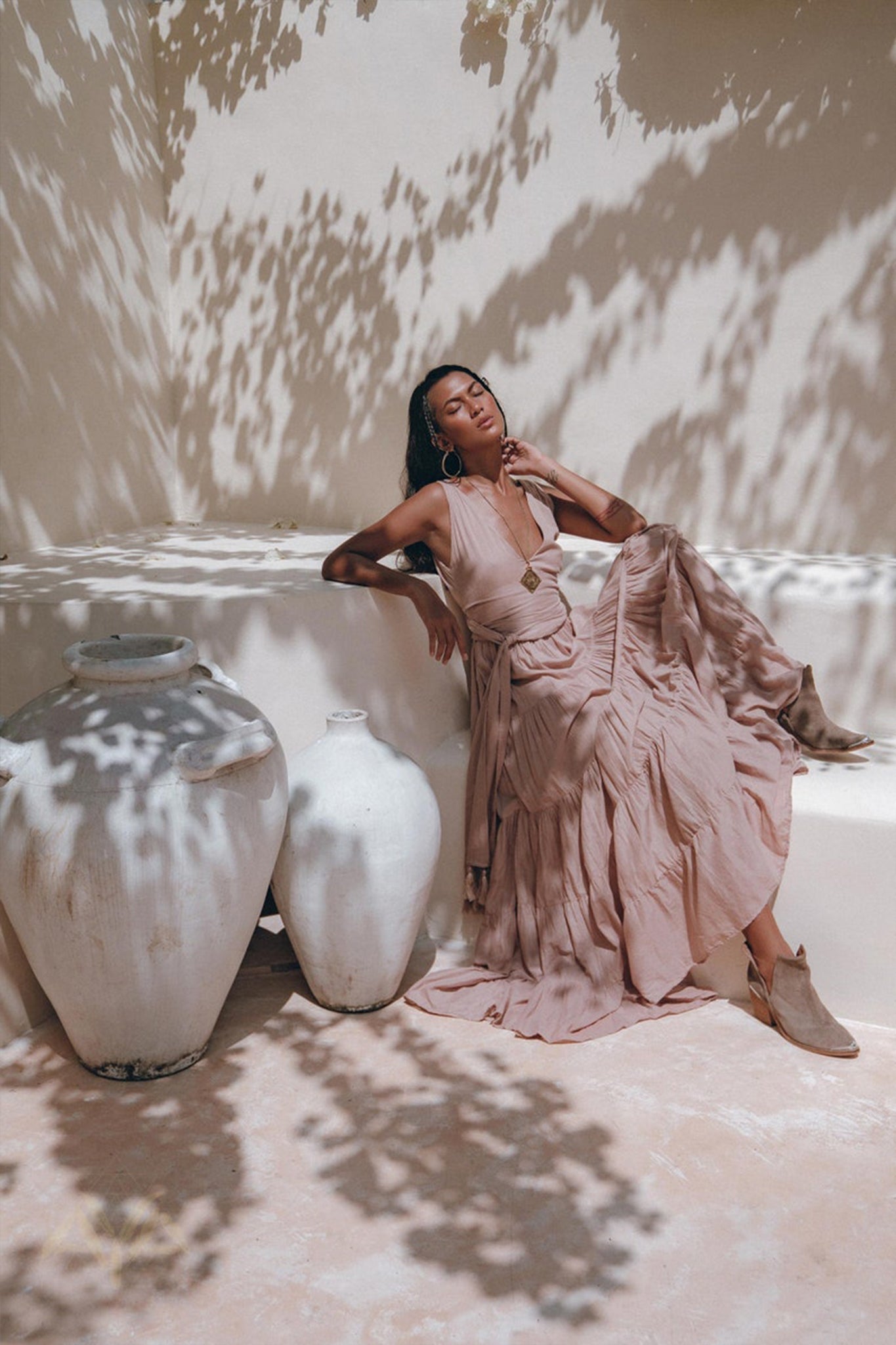 Dusty Pink Bohemian Dress • Boho Maternity Dress • A Line Belted Dress - AYA SW IDR
