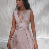 Dusty Pink Bohemian Dress • Boho Maternity Dress • A Line Belted Dress - AYA SW IDR