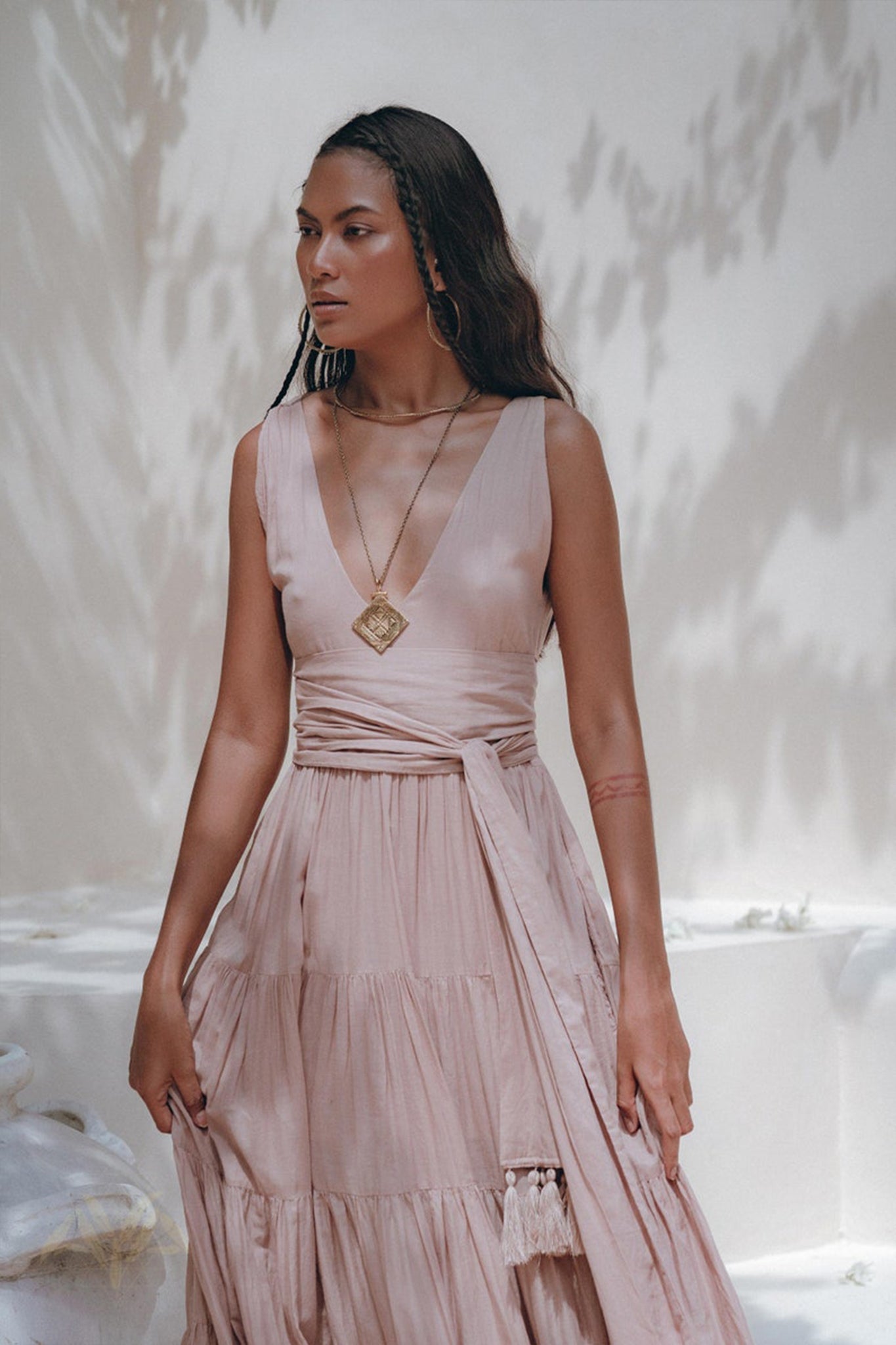 Dusty Pink Bohemian Dress • Boho Maternity Dress • A Line Belted Dress - AYA SW IDR