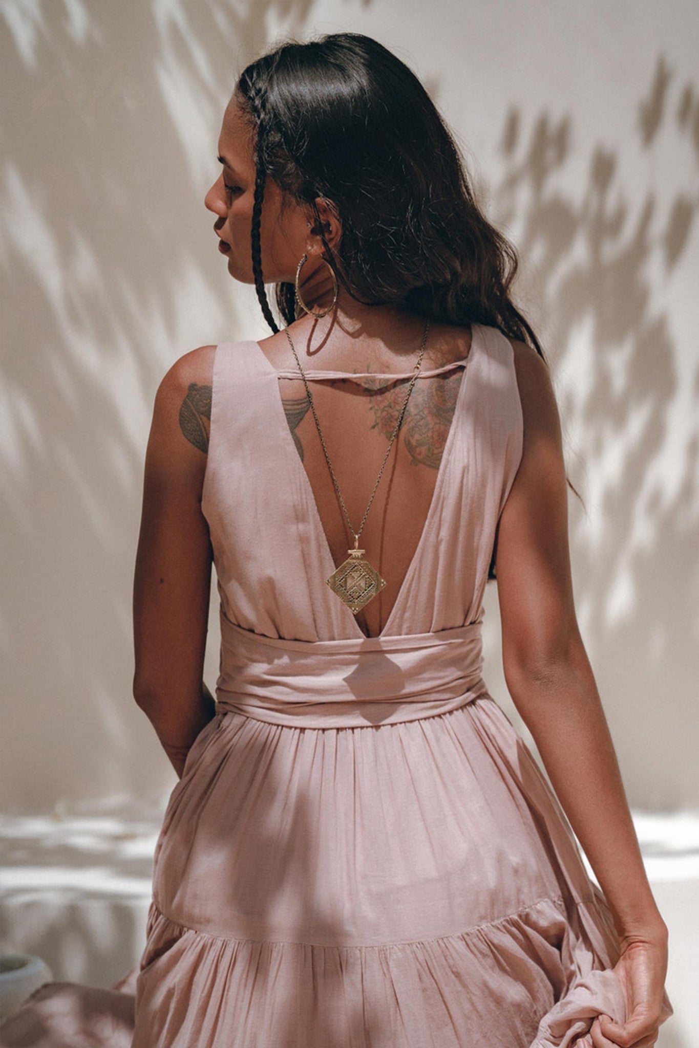 Dusty Pink Bohemian Dress • Boho Maternity Dress • A Line Belted Dress - AYA SW IDR