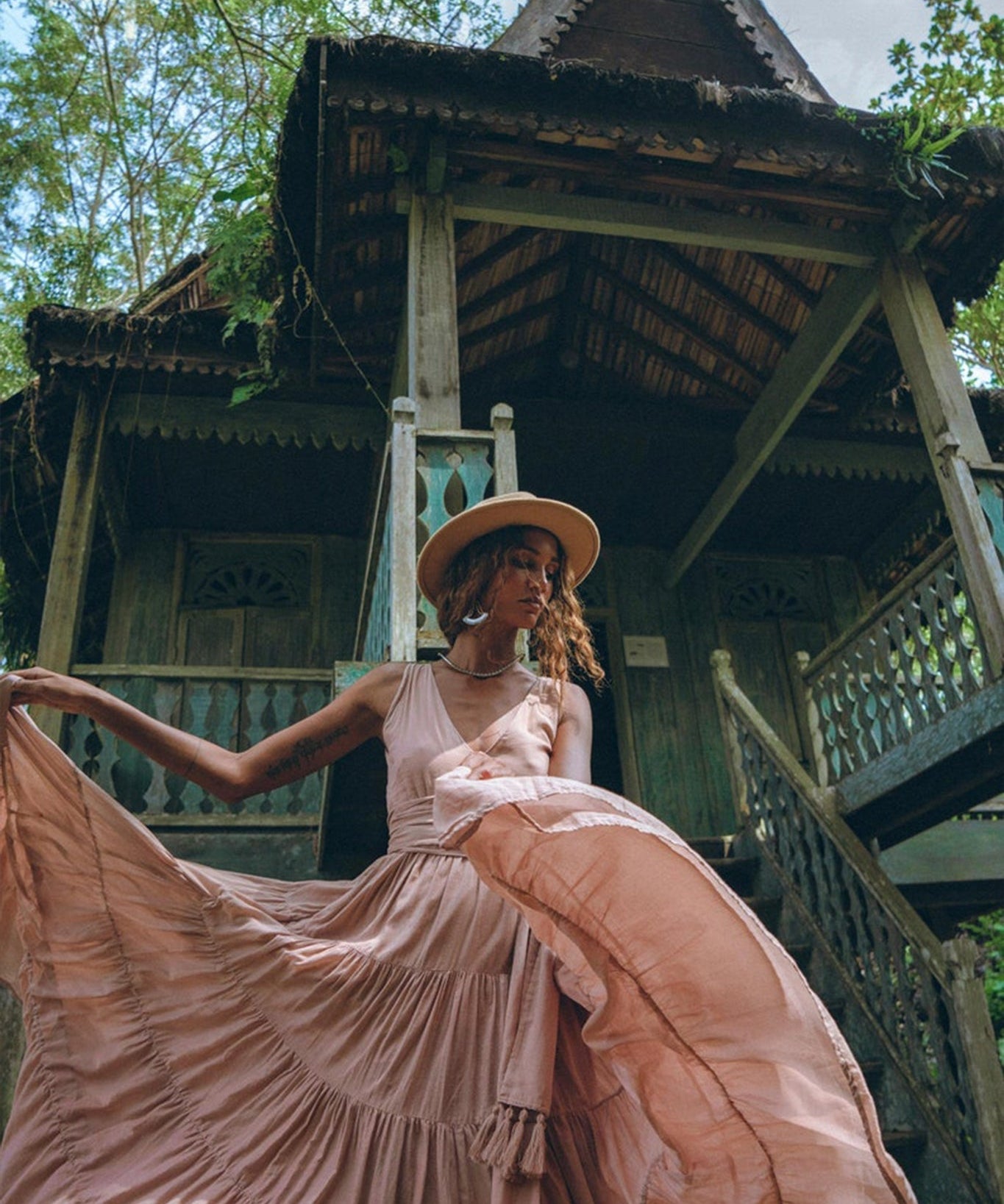 Dusty Pink Bohemian Dress • Boho Maternity Dress • A Line Belted Dress - AYA SW IDR