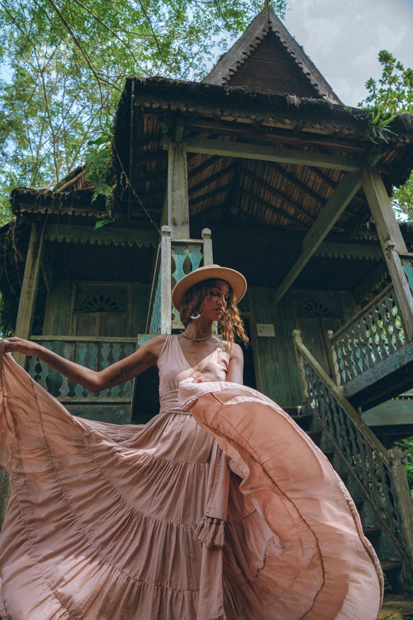 Dusty Pink Bohemian Dress • Boho Maternity Dress • A Line Belted Dress - AYA SW IDR