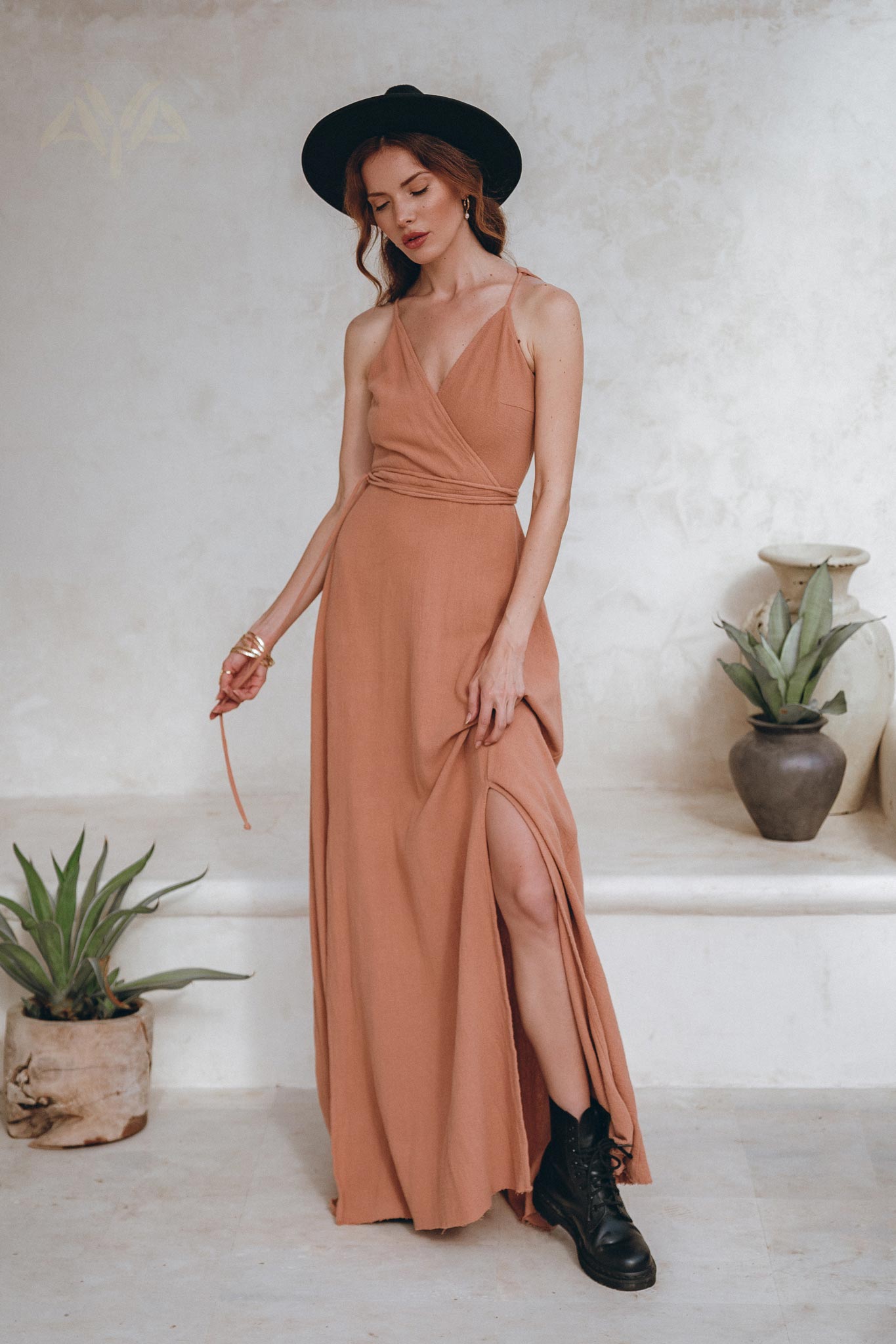 Dusty Pink Boho Bridesmaid Dress • Open Back Elegant Dress - AYA SW IDR
