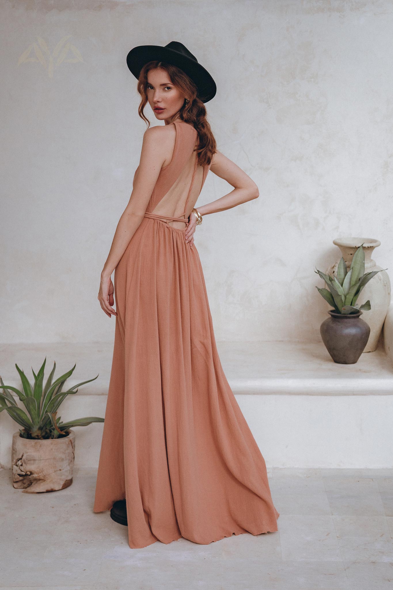 Dusty Pink Boho Bridesmaid Dress • Open Back Elegant Dress - AYA SW IDR