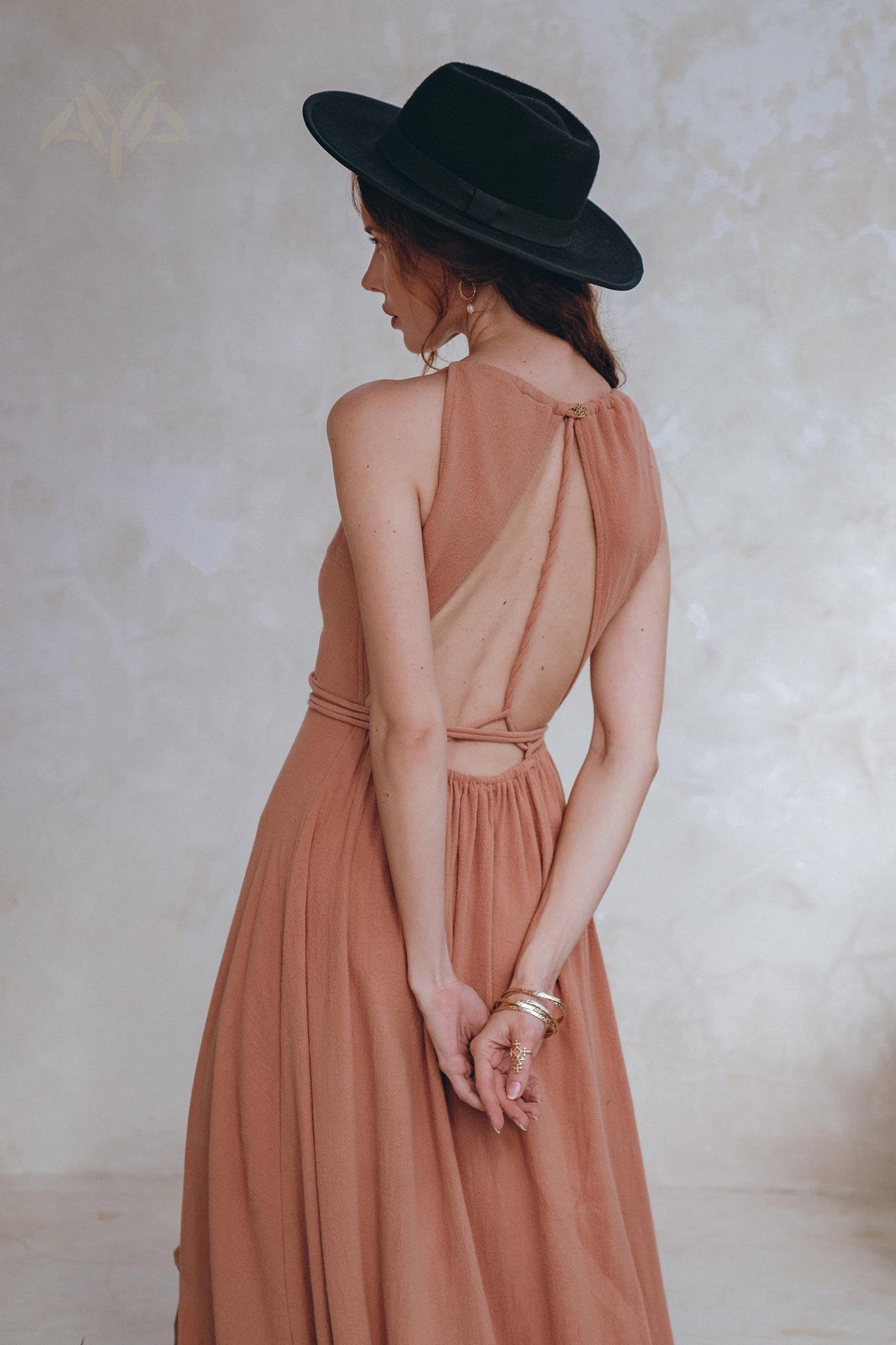 Dusty Pink Boho Bridesmaid Dress • Open Back Elegant Dress - AYA SW IDR
