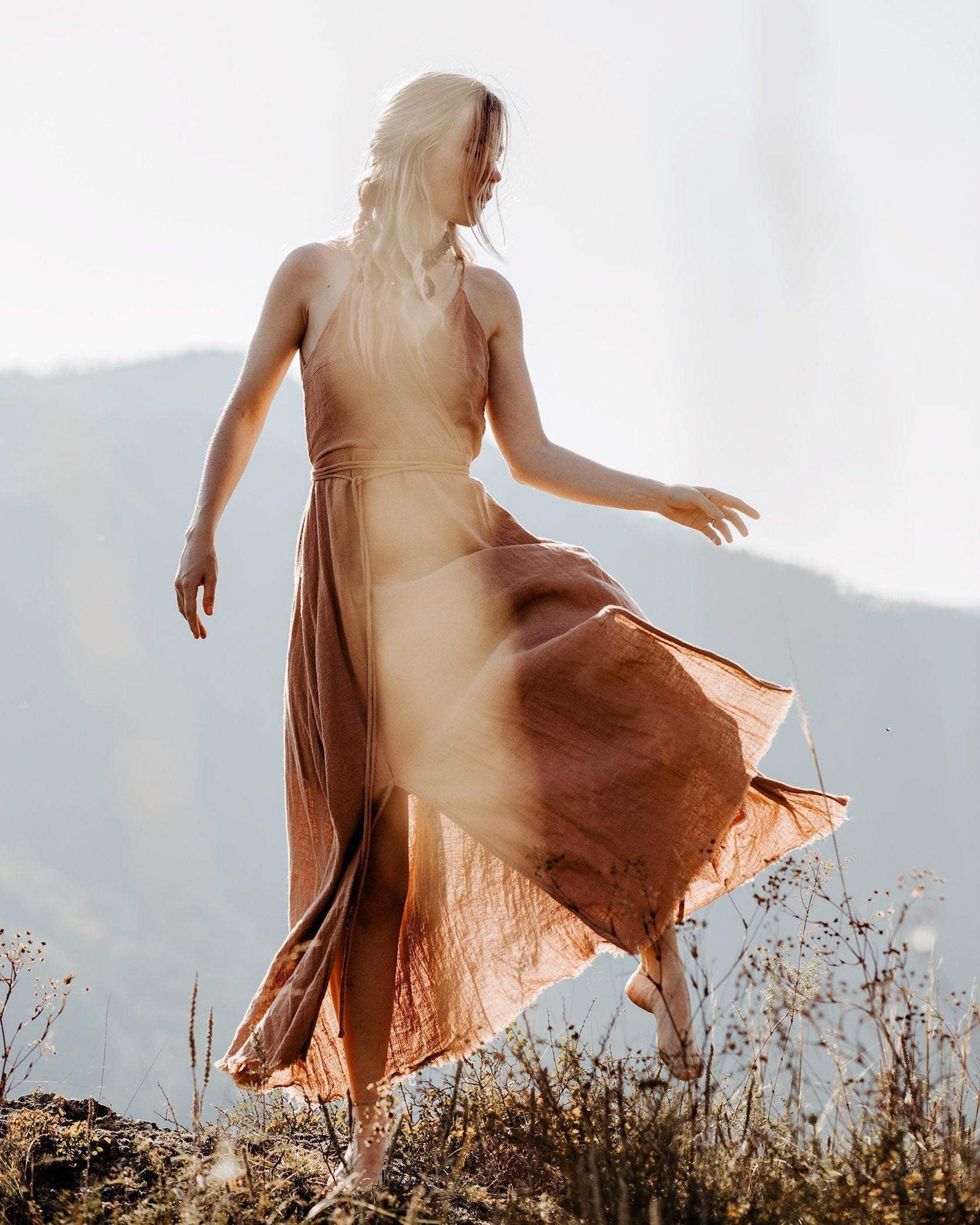 Dusty Pink Boho Bridesmaid Dress • Open Back Elegant Dress - AYA SW IDR