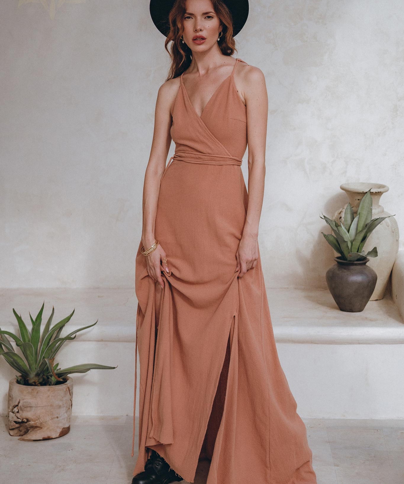 Dusty Pink Boho Bridesmaid Dress • Open Back Elegant Dress - AYA SW IDR