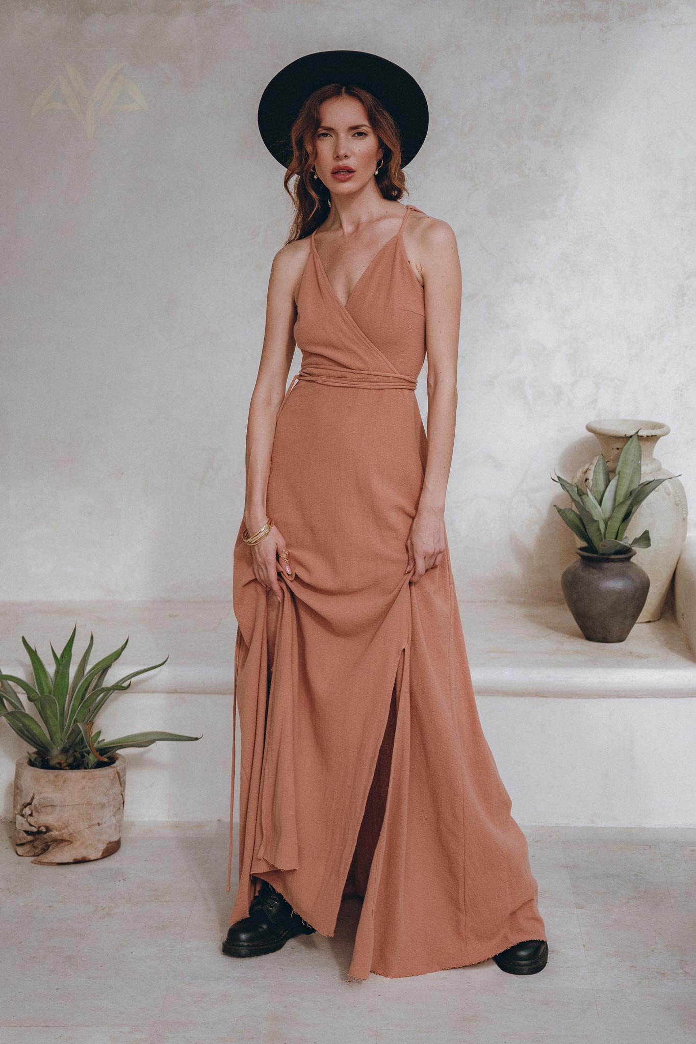 Dusty Pink Boho Bridesmaid Dress • Open Back Elegant Dress - AYA SW IDR