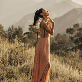 Dusty Pink Boho Bridesmaid Dress • Open Back Elegant Dress - AYA SW IDR
