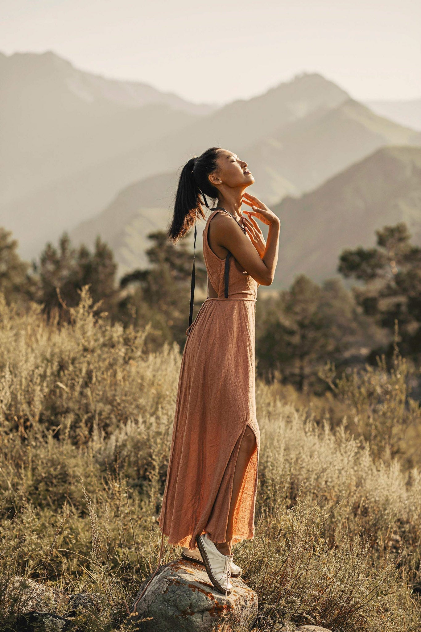 Dusty Pink Boho Bridesmaid Dress • Open Back Elegant Dress - AYA SW IDR