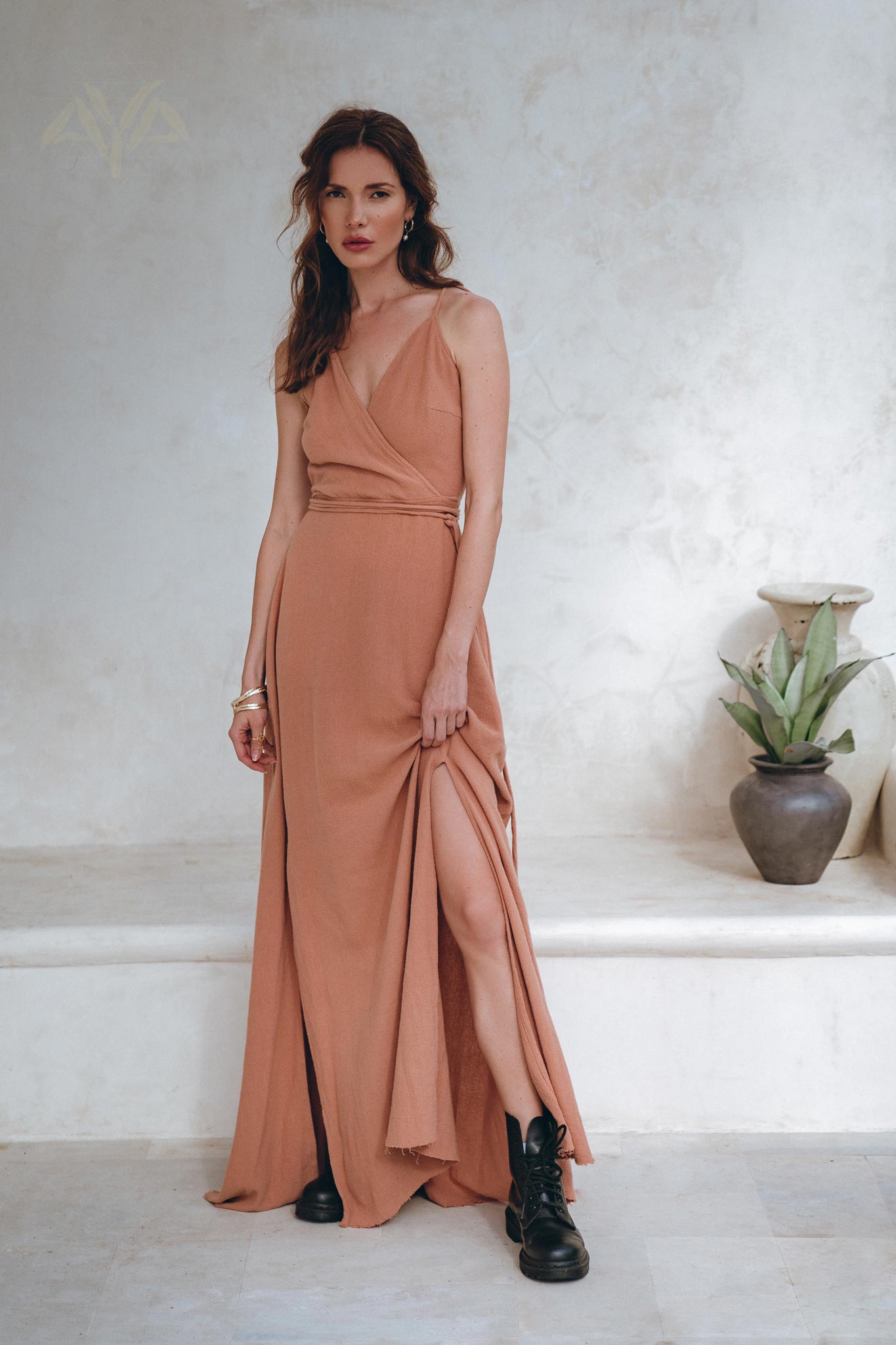 Dusty Pink Boho Bridesmaid Dress • Open Back Elegant Dress - AYA SW IDR