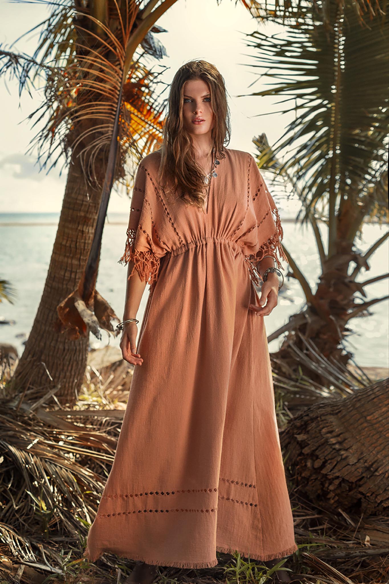 Dusty Pink Boho Dress • Boho Goddess Dress • Maxi Bridesmaid Dress - AYA SW IDR