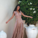 Dusty Pink Braided Overalls • Boho Silk with Cotton Maxi Jumpsuit Women - AYA SW IDR