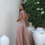 Dusty Pink Braided Overalls • Boho Silk with Cotton Maxi Jumpsuit Women - AYA SW IDR