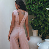 Dusty Pink Braided Overalls • Boho Silk with Cotton Maxi Jumpsuit Women - AYA SW IDR