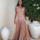 Dusty Pink Braided Overalls • Boho Silk with Cotton Maxi Jumpsuit Women - AYA SW IDR