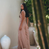 Dusty Pink Braided Overalls • Boho Silk with Cotton Maxi Jumpsuit Women - AYA SW IDR