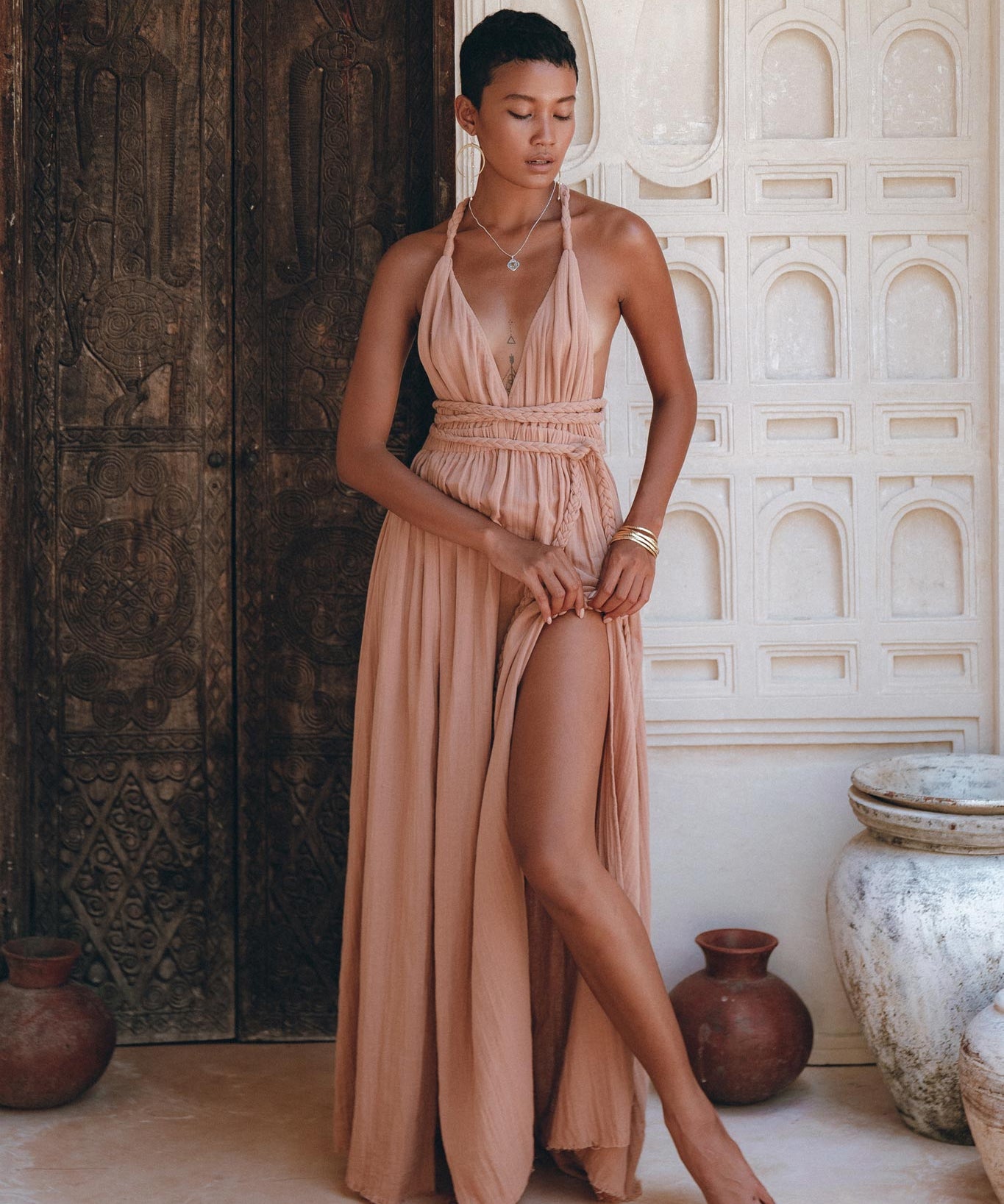 Dusty Pink Greek Goddess Dress • Grecian Dress • Boho Bridesmaid Dress - AYA SW IDR