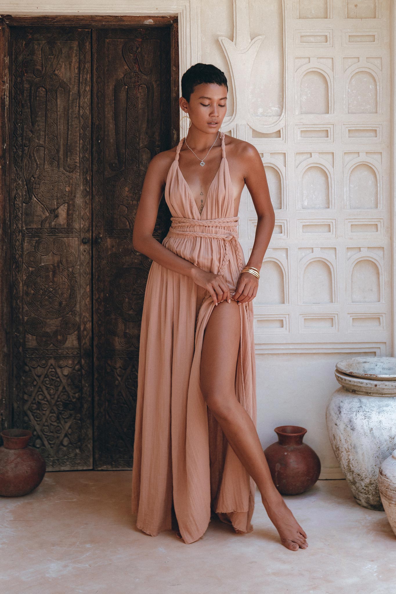 Dusty Pink Greek Goddess Dress • Grecian Dress • Boho Bridesmaid Dress - AYA SW IDR