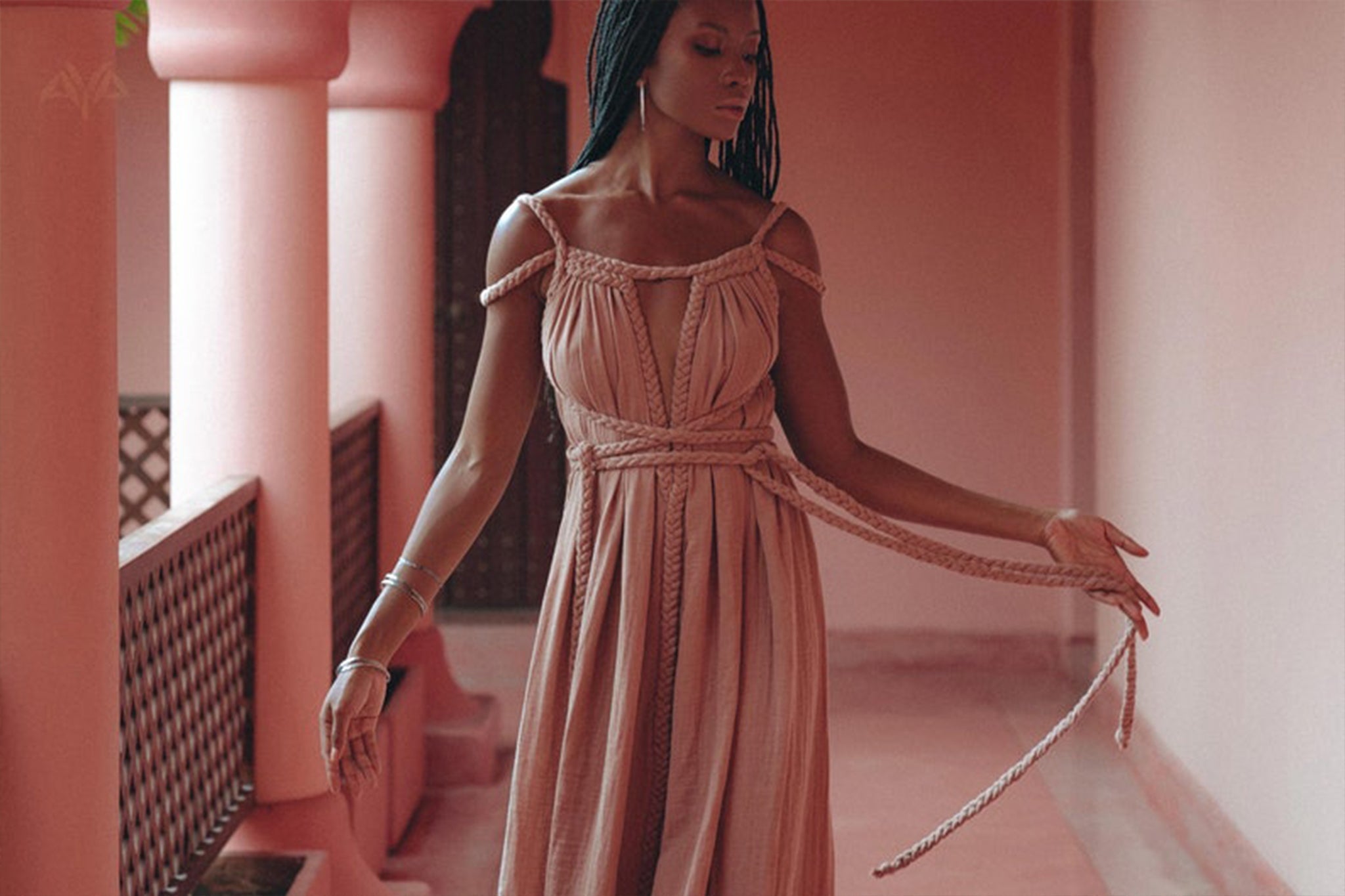 Dusty Pink Greek Goddess Prom Boho Dress - AYA SW IDR