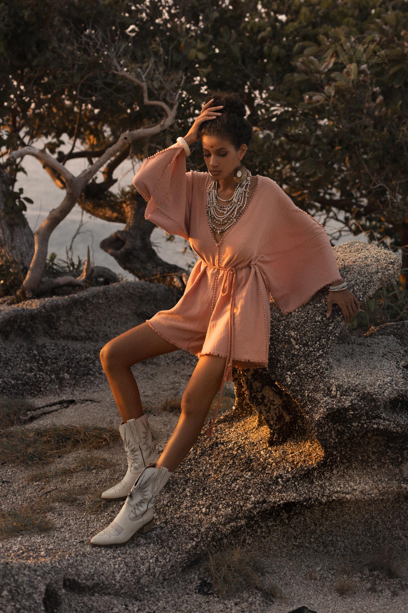 Dusty Pink Handmade Knotted Jumpsuit • Mini Organic Jumpsuit • Romper Dress - AYA SW IDR