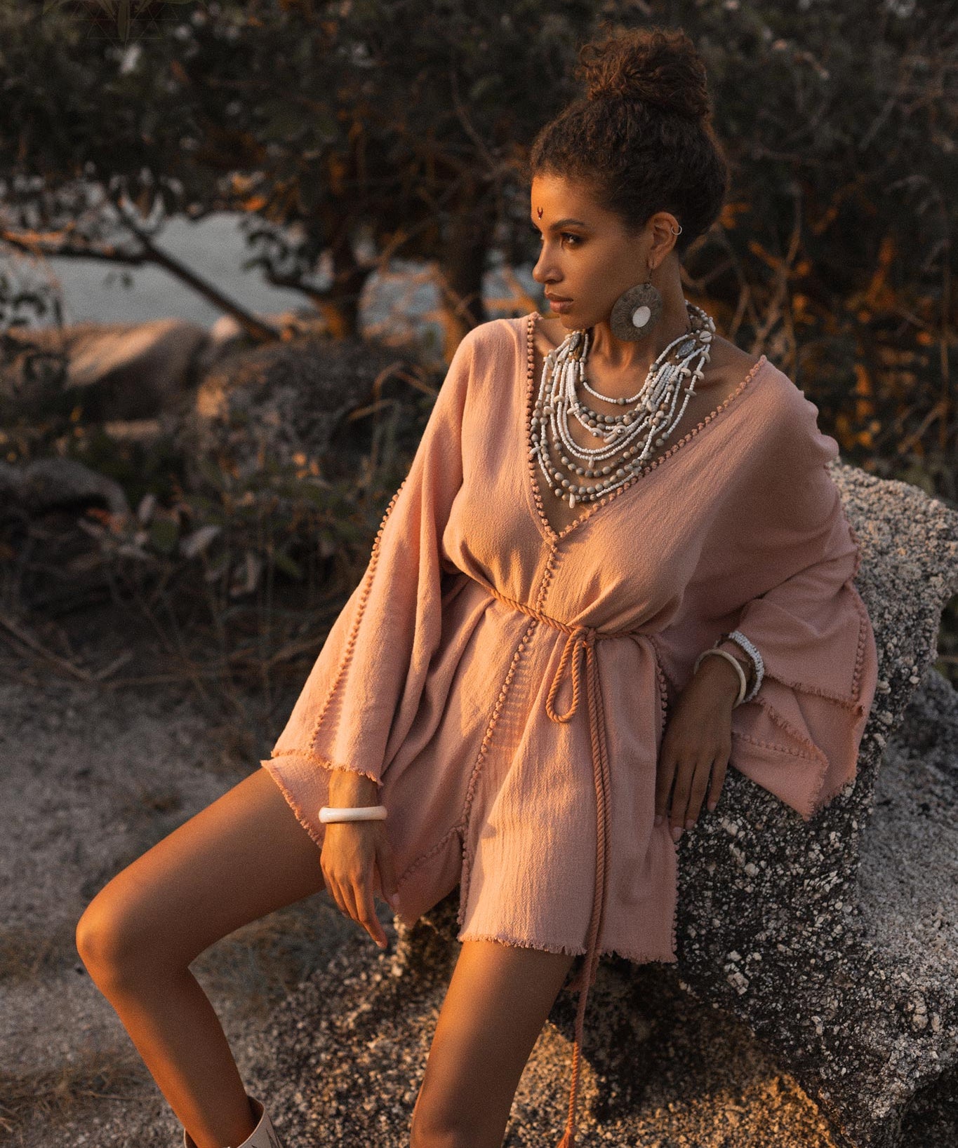 Dusty Pink Handmade Knotted Jumpsuit • Mini Organic Jumpsuit • Romper Dress - AYA SW IDR