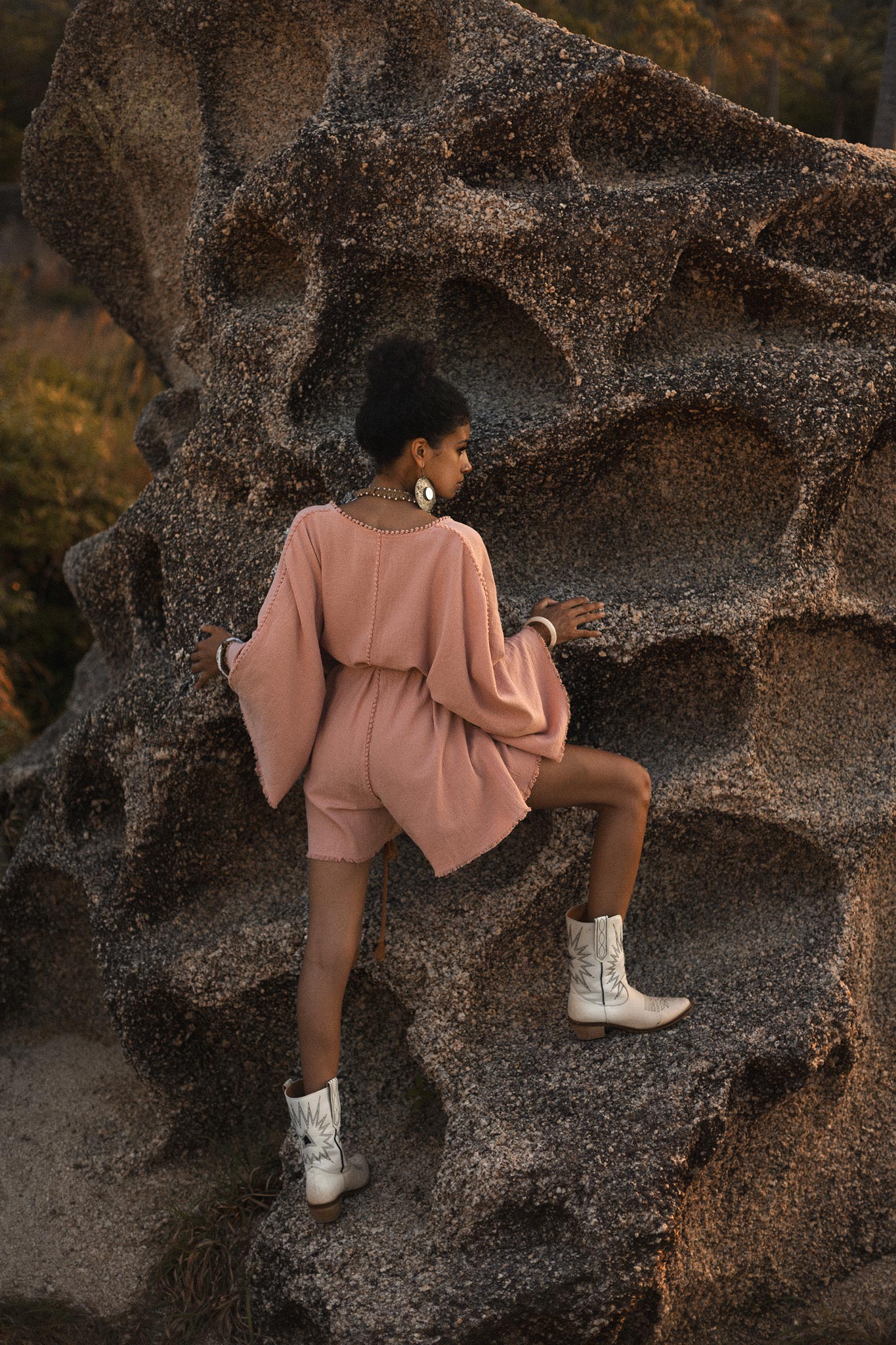 Dusty Pink Handmade Knotted Jumpsuit • Mini Organic Jumpsuit • Romper Dress - AYA SW IDR