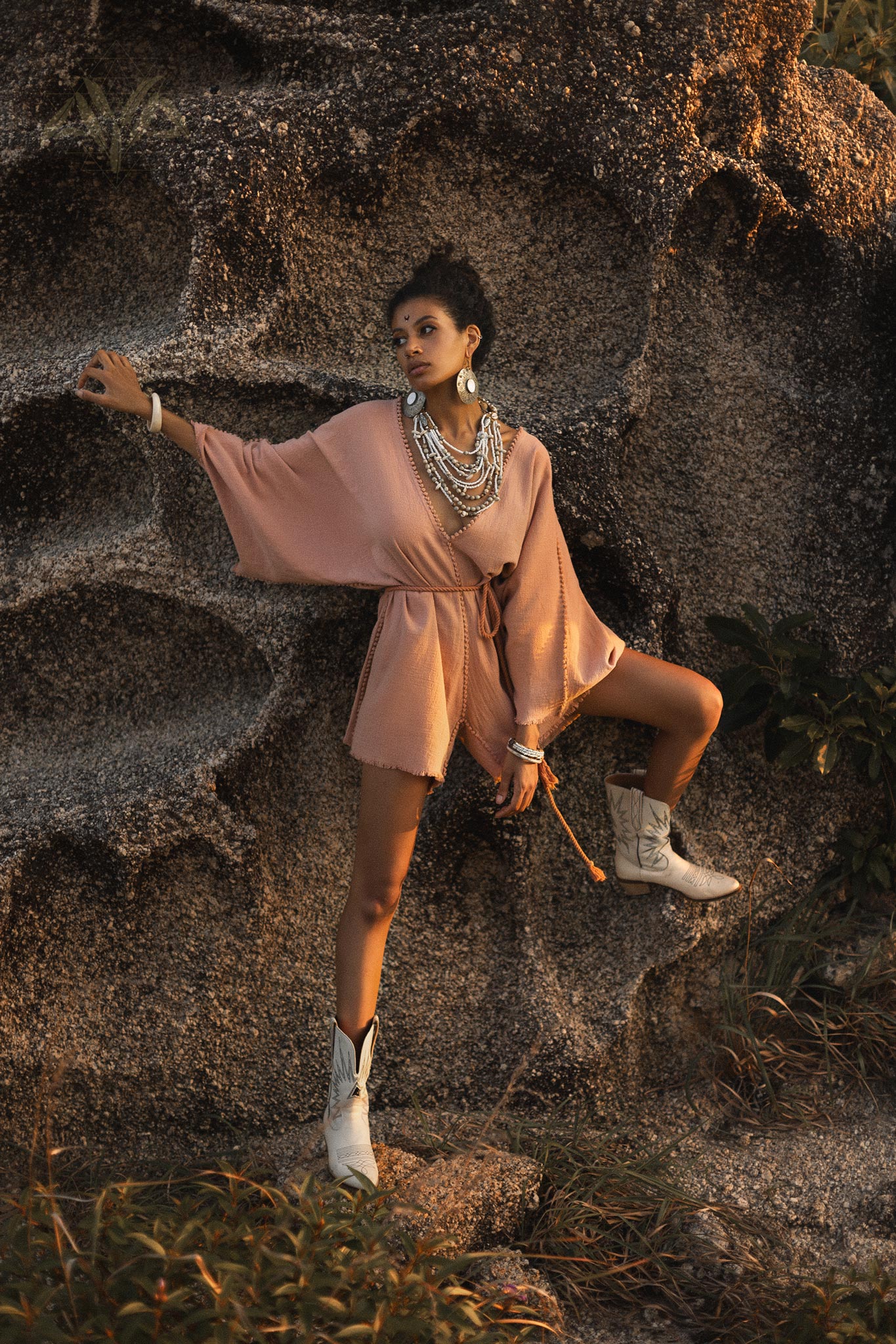 Dusty Pink Handmade Knotted Jumpsuit • Mini Organic Jumpsuit • Romper Dress - AYA SW IDR