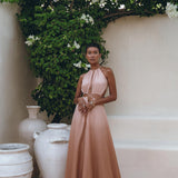 Dusty Pink Maxi Adjustable Dress • Open Back Sides Belly Dress - AYA SW IDR