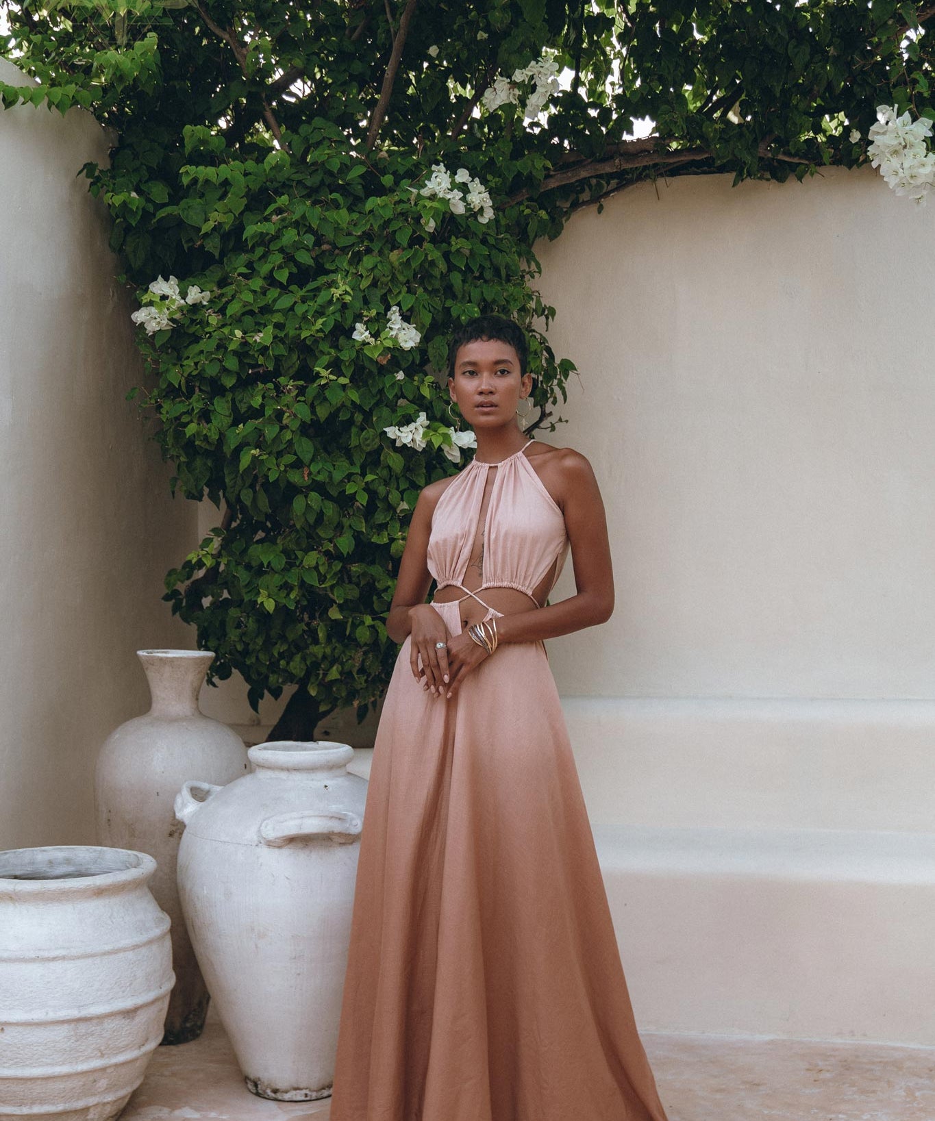 Dusty Pink Maxi Adjustable Dress • Open Back Sides Belly Dress - AYA SW IDR