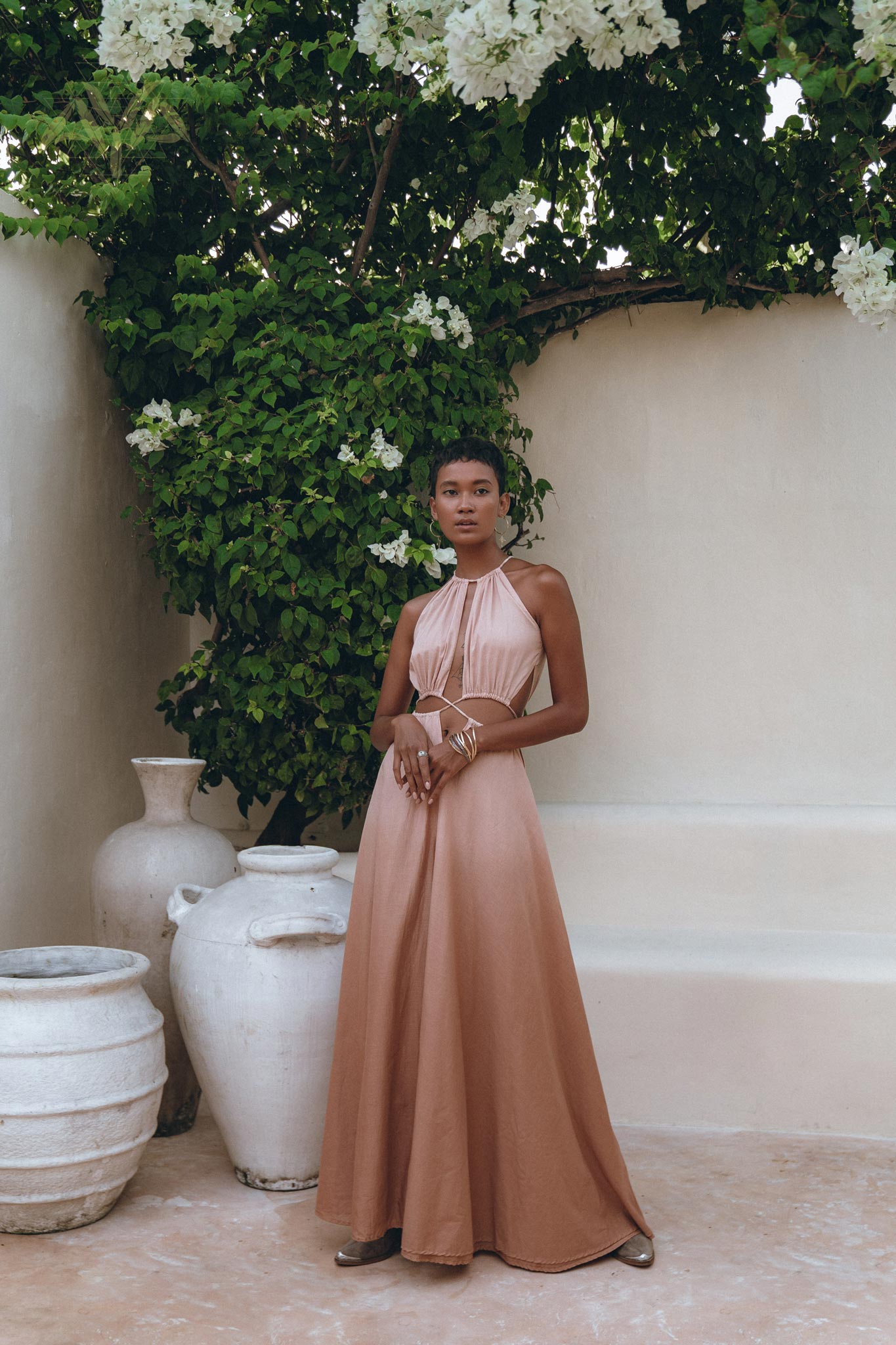 Dusty Pink Maxi Adjustable Dress • Open Back Sides Belly Dress - AYA SW IDR