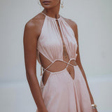 Dusty Pink Maxi Adjustable Dress • Open Back Sides Belly Dress - AYA SW IDR