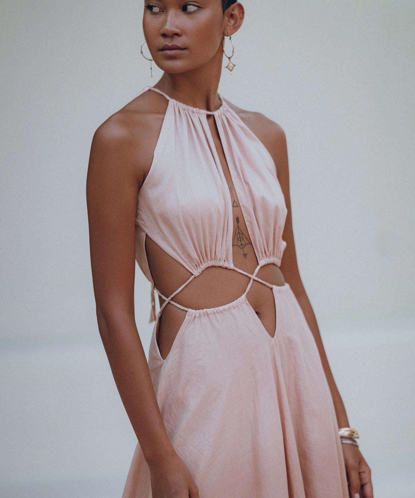 Dusty Pink Maxi Adjustable Dress • Open Back Sides Belly Dress - AYA SW IDR