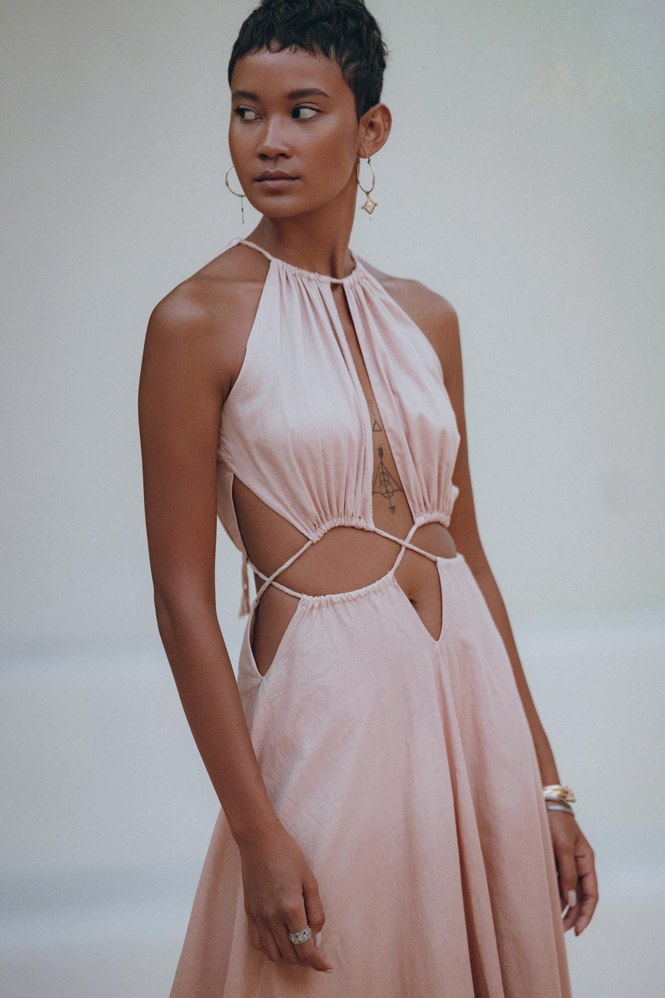 Dusty Pink Maxi Adjustable Dress • Open Back Sides Belly Dress - AYA SW IDR