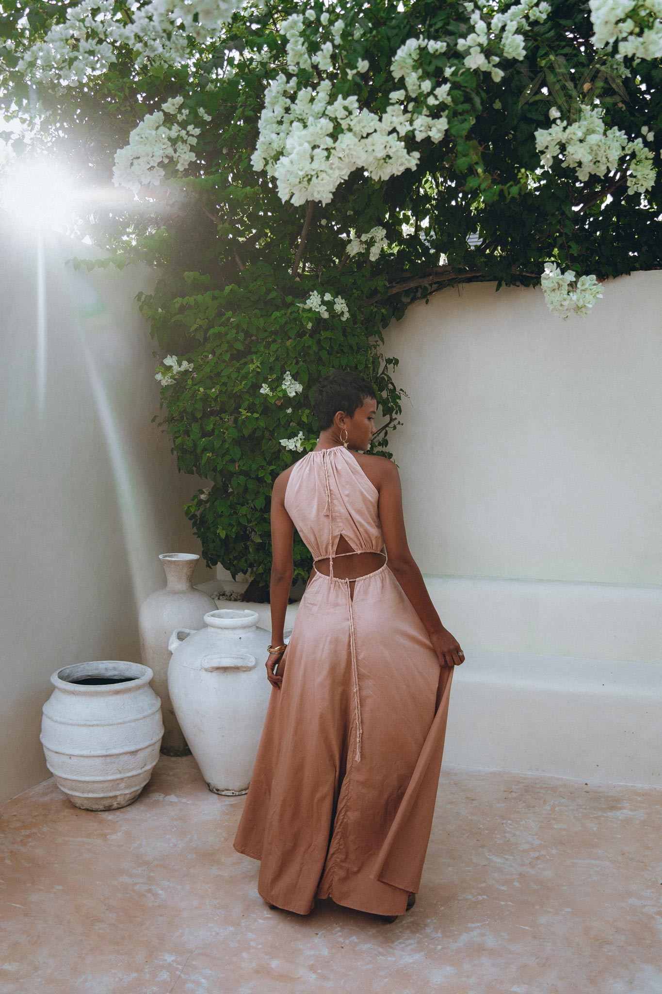 Dusty Pink Maxi Adjustable Dress • Open Back Sides Belly Dress - AYA SW IDR