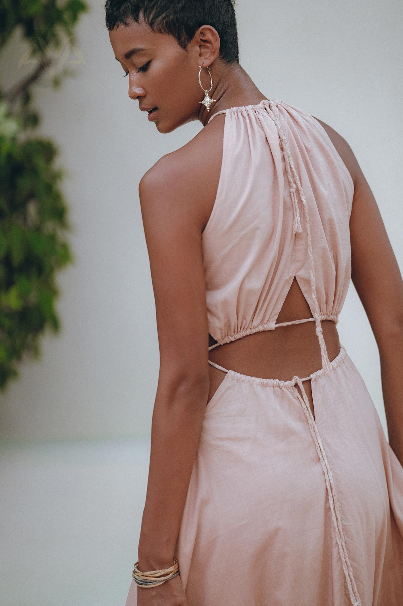 Dusty Pink Maxi Adjustable Dress • Open Back Sides Belly Dress - AYA SW IDR