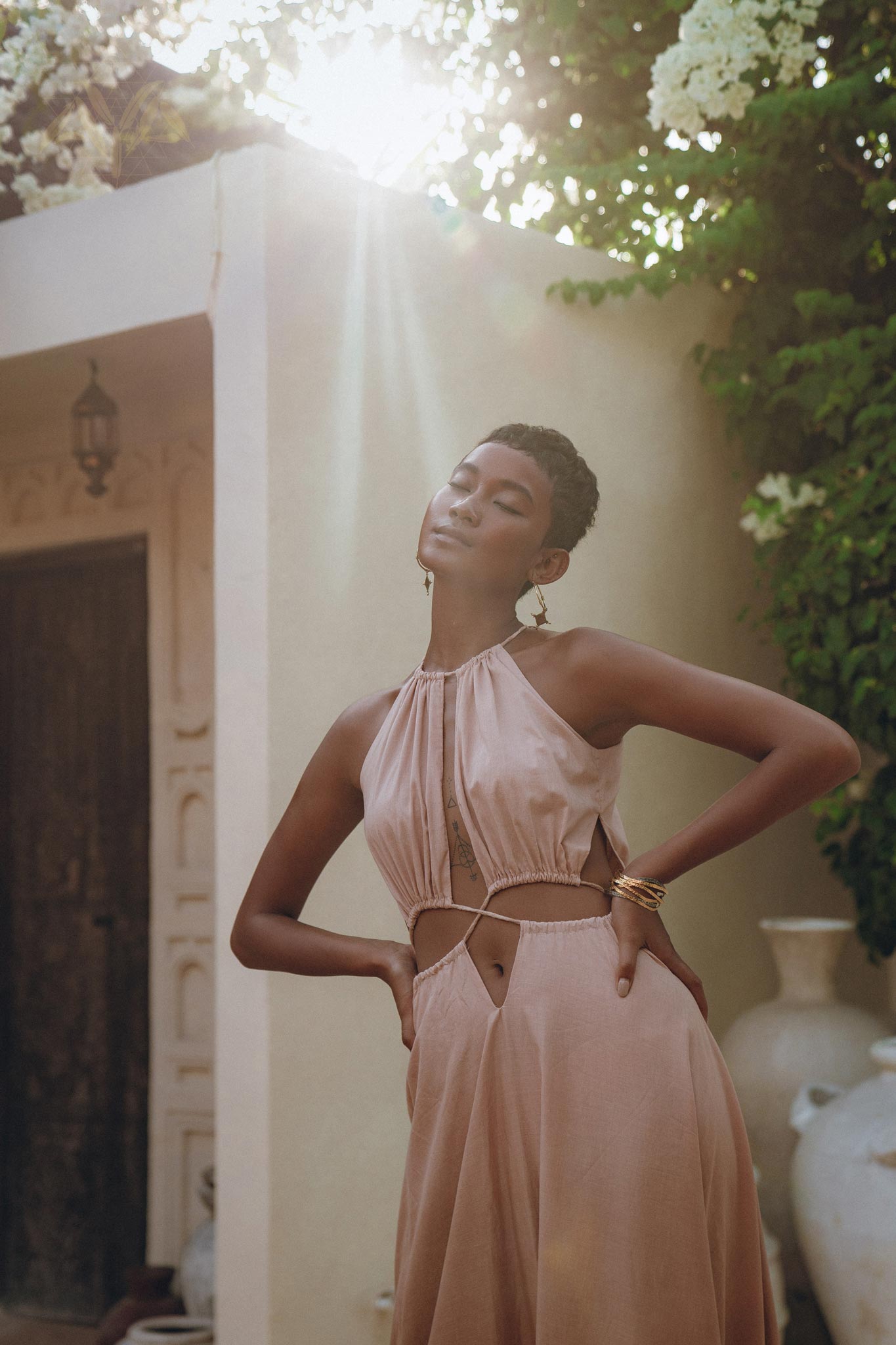Dusty Pink Maxi Adjustable Dress • Open Back Sides Belly Dress - AYA SW IDR