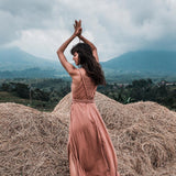 Dusty Pink Organic Bohemian Maxi Bridesmaid Dress with Hand Loomed Threaded Back - AYA SW IDR