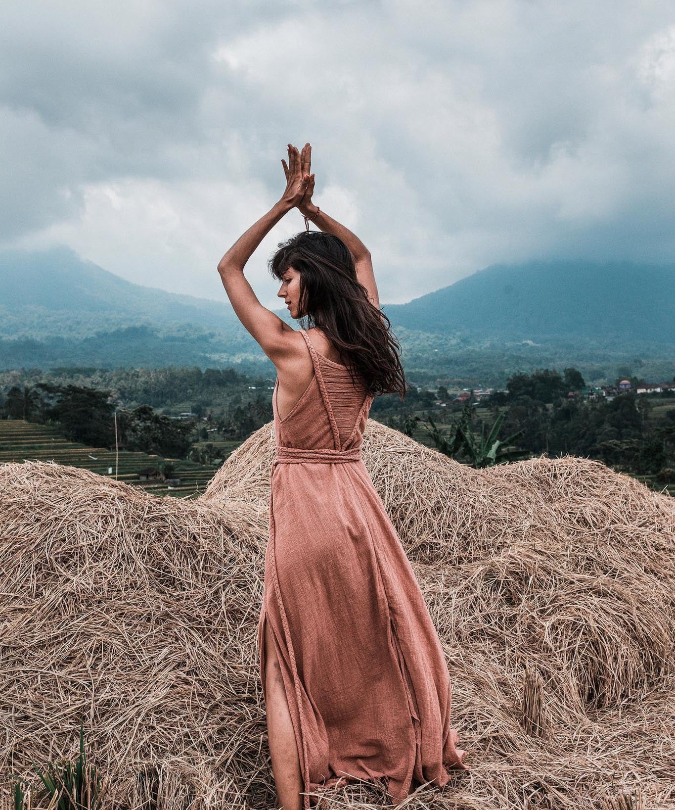Dusty Pink Organic Bohemian Maxi Bridesmaid Dress with Hand Loomed Threaded Back - AYA SW IDR