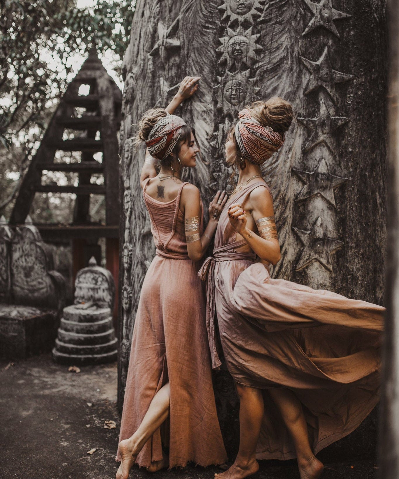 Dusty Pink Organic Bohemian Maxi Bridesmaid Dress with Hand Loomed Threaded Back - AYA SW IDR
