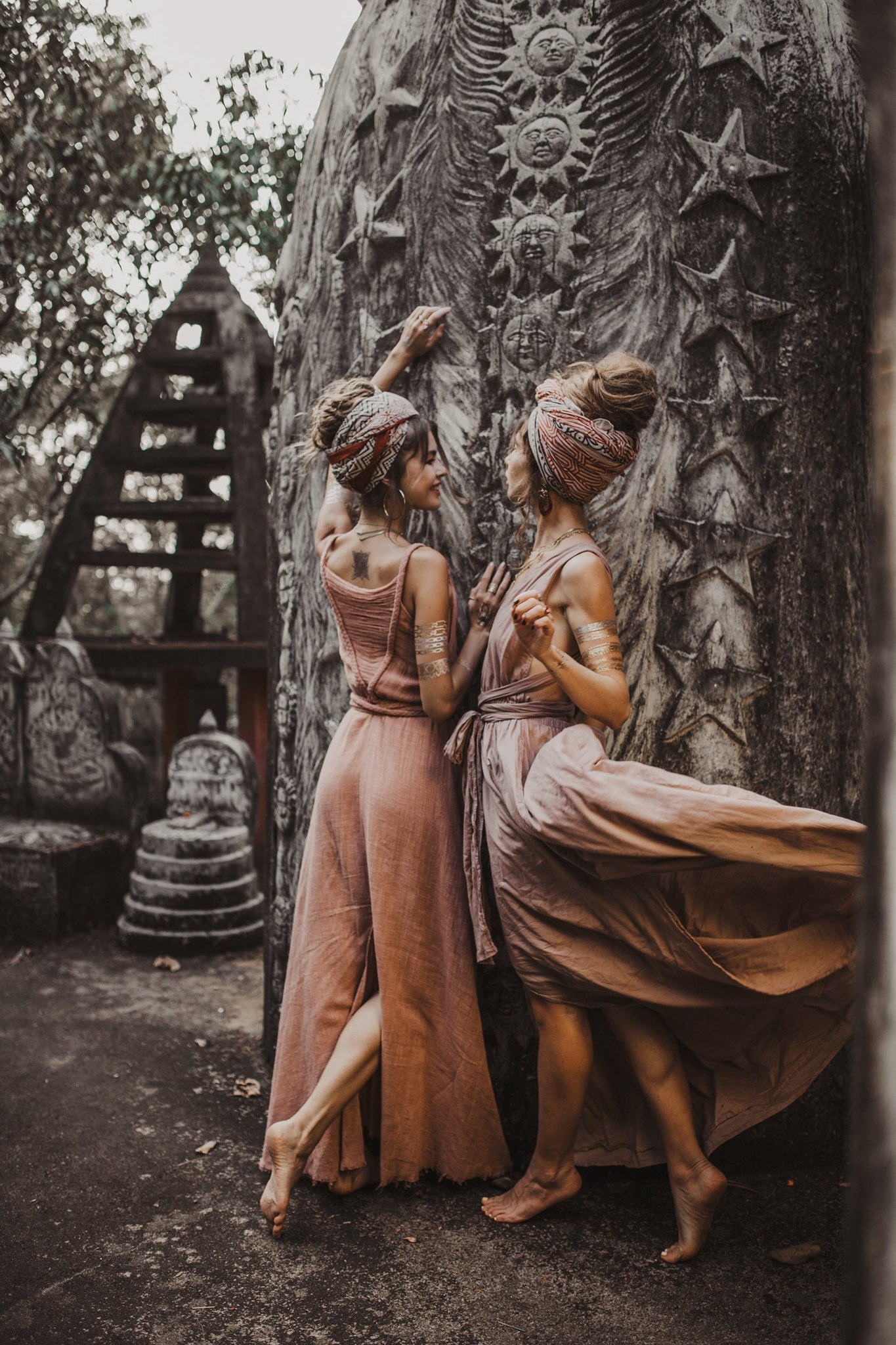 Dusty Pink Organic Bohemian Maxi Bridesmaid Dress with Hand Loomed Threaded Back - AYA SW IDR